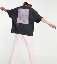 Oversized-футболка из ткани пике с эффектом кислотной стирки и фотопринтом COLLUSION Unisex-Черный
