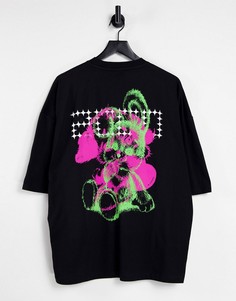 Черная футболка в стиле oversized из органического хлопка с принтом ASOS DESIGN-Черный цвет