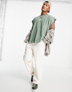 Зеленая oversized-майка со свободным нижним краем и текстовым принтом ASOS DESIGN-Зеленый цвет