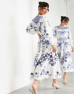 Платье миди с вышивкой, резной отделкой и кружевом ASOS EDITION-Многоцветный