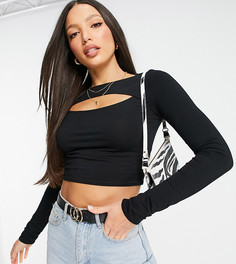Черный кроп-топ с длинными рукавами и вырезом спереди ASOS DESIGN Tall