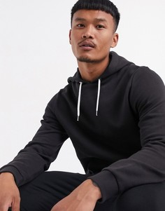 Черный худи с белым шнурком ASOS DESIGN