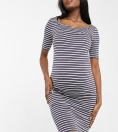 Платье в серую полоску с рукавами 3/4 для кормящих мам New Look Maternity-Серый