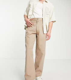 Светло-бежевые прямые брюки из саржи с двойным поясом COLLUSION-Нейтральный