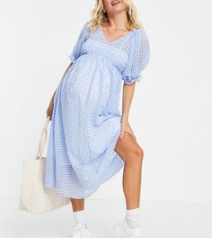 Чайное платье макси в клетку синего и белого цвета с присборенным лифом ASOS DESIGN Maternity-Многоцветный
