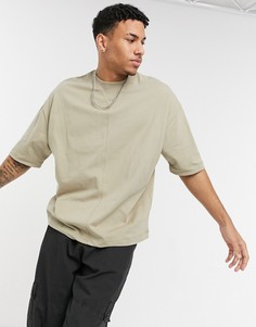 Бежевая плотная футболка в стиле oversized с воротником в крупный рубчик ASOS DESIGN-Нейтральный