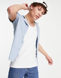 Голубая свободная футболка-поло на пуговицах с отложным воротником ASOS DESIGN-Голубой