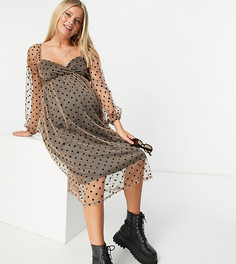 Платье миди с вырезом сердечком и отделкой в бархатистый горошек ASOS DESIGN Maternity-Многоцветный