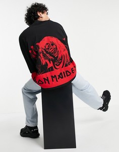 Черная футболка в стиле oversized с принтом "Iron Maiden" на спине ASOS DESIGN-Черный