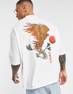 Белая oversized-футболка из органического хлопка с принтом птицы на спине ASOS DESIGN-Белый