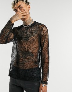 Черный сетчатый лонгслив с выгоревшим эффектом ASOS DESIGN