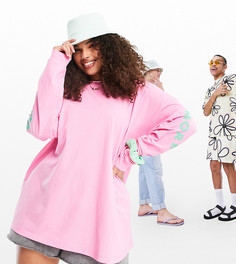 Розовая oversized-футболка с принтом "Love More" ASOS DESIGN Curve-Розовый цвет