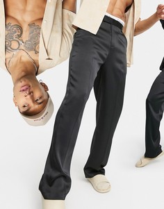 Блестящие черные брюки с широкими штанинами ASOS DESIGN-Черный