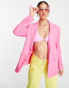 Oversized-блейзер розового цвета в винтажном стиле Bershka-Розовый цвет