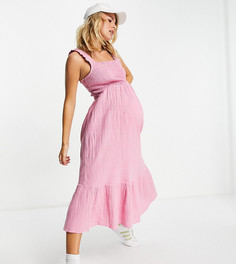 Розовое ярусное платье миди на бретельках с присборенной отделкой New Look Maternity-Розовый цвет