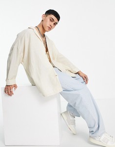 Светло-бежевая льняная oversized-рубашка с заниженной линией плеч и отложным воротником ASOS DESIGN-Светло-бежевый