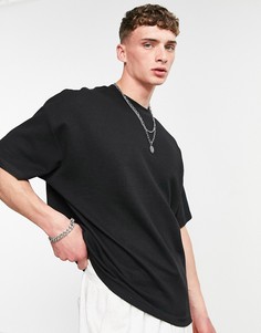 Черная легкая oversized-футболка из вафельного трикотажа ASOS DESIGN-Черный