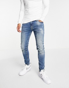 Супероблегающие джинсы синего выбеленного цвета Jack & Jones Intelligence Tom-Голубой