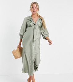 Атласное платье миди с завязкой спереди и пуговицами ASOS DESIGN Maternity-Зеленый цвет