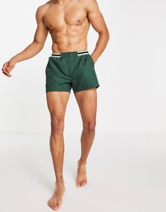 Короткие зеленые шорты для плавания в строгом стиле с контрастным поясом в рубчик ASOS DESIGN-Зеленый цвет
