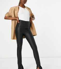 Черные кожаные брюки скинни с разрезом по нижнему краю ASOS DESIGN Tall-Черный цвет