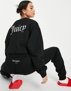 Укороченный свитшот черного цвета с круглым вырезом и металлизированным логотипом от комплекта Juicy Couture-Черный