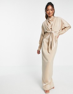 Платье макси с рукавами «летучая мышь» и завязкой спереди ASOS DESIGN-Серый