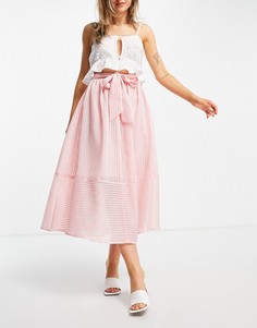 Розовая юбка миди с поясом и принтом в полоску ASOS DESIGN-Многоцветный