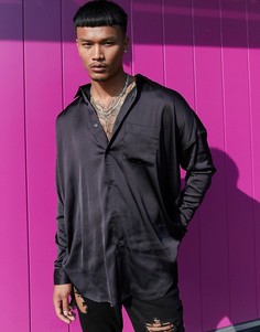 Черная атласная oversized-рубашка ASOS DESIGN-Черный
