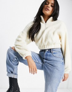 Флисовый свитер цвета экрю с короткой молнией от комплекта Bershka-Бежевый