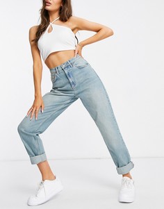Выбеленные свободные джинсы в винтажном стиле с завышенной талией ASOS DESIGN-Голубой