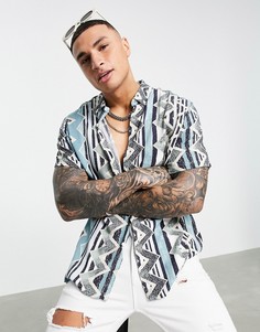 Рубашка свободного кроя с геометрическим винтажным принтом ASOS DESIGN-Зеленый цвет