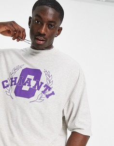 Белая меланжевая oversized-футболка с принтом в университетском стиле ASOS DESIGN-Белый