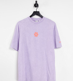Фиолетовая выбеленная oversized-футболка с цветком на груди (от комплекта) COLLUSION-Фиолетовый цвет