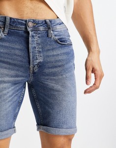 Темно-синие джинсовые шорты узкого кроя Jack & Jones Intelligence-Голубой