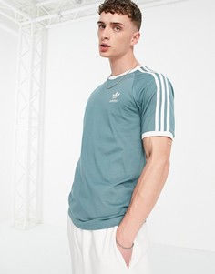 Изумрудно-зеленая футболка с тремя полосками adidas Originals adicolor-Зеленый цвет