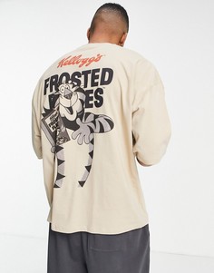 Бежевая oversize-футболка с принтом "Frosted Flakes" на спине ASOS DESIGN-Нейтральный