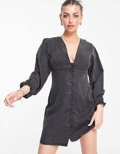 Черное выбеленное платье мини из мягкого денима с глубоким вырезом ASOS DESIGN Hourglass-Черный