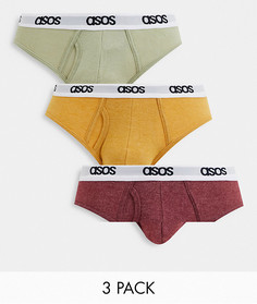 Набор из 3 трусов-брифов разных однотонных расцветок ASOS DESIGN-Многоцветный