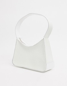 Белая сумка на плечо в форме полумесяца с тиснением под кожу крокодила ASOS DESIGN-Белый