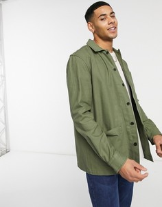 Рубашка навыпуск цвета хаки с 3 карманами Burton Menswear-Зеленый цвет