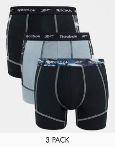 Набор из 3 черных/серых удлиненных боксеров-брифов Reebok-Многоцветный