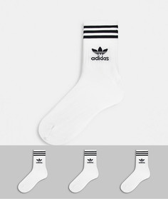 Набор из 3 пар белых носков средней длины с фирменным трилистником adidas Originals adicolor-Белый