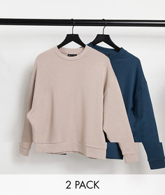 Комплект из 2 oversized-свитшотов из органического хлопка (темно-синий/бежевый) ASOS DESIGN-Многоцветный