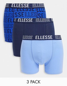 Набор из 3 боксеров синего цвета с принтом логотипа ellesse-Многоцветный