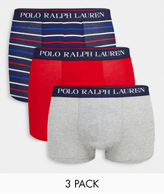 3 пары боксеров-брифов (красные/серые/полосатые) Polo Ralph Lauren-Многоцветный