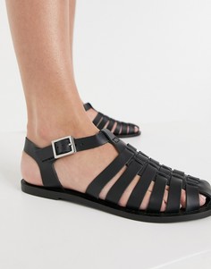 Черные кожаные плетеные туфли на плоской подошве ASOS DESIGN Marina-Черный цвет