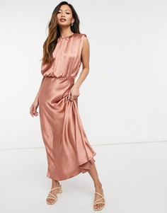 Атласное розовое платье миди без рукавов ASOS DESIGN-Розовый цвет