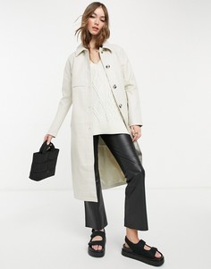 Кремовый тренч из искусственной кожи под крокодила Vero Moda-Белый