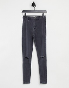 Черные выбеленные джинсы со рваной отделкой Topshop Joni-Черный цвет